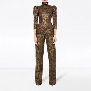 Alice + Olivia Jorah Puff-Sleeve Wide-Leg Jumpsuit in Gold Multi